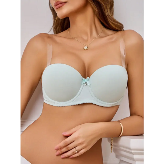 Green Strapless Bow Bra for High Support and Casual Clothing - Women Bras & Bralettes