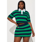 Hunter Green Skirt Set with Polo Cropped Collar and Mini Skirt - Total Trendz