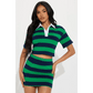 Hunter Green Skirt Set with Polo Cropped Collar and Mini Skirt - Total Trendz