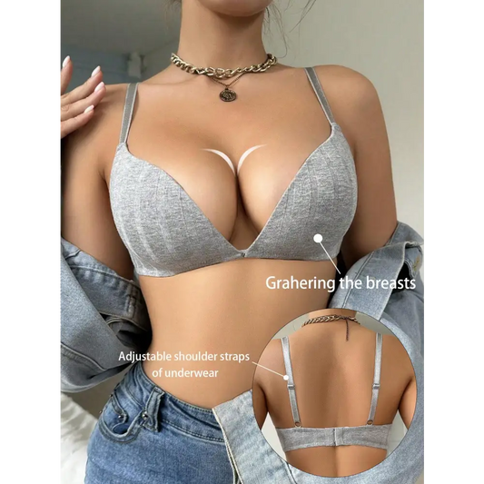 Light Grey Wireless Bralette in Knitted Cotton for Comfortable Wear - Women Bras & Bralettes