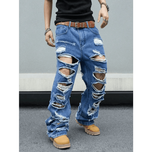 Light Wash Straight Leg Denim Clothing with Ripped Details - Total Trendz