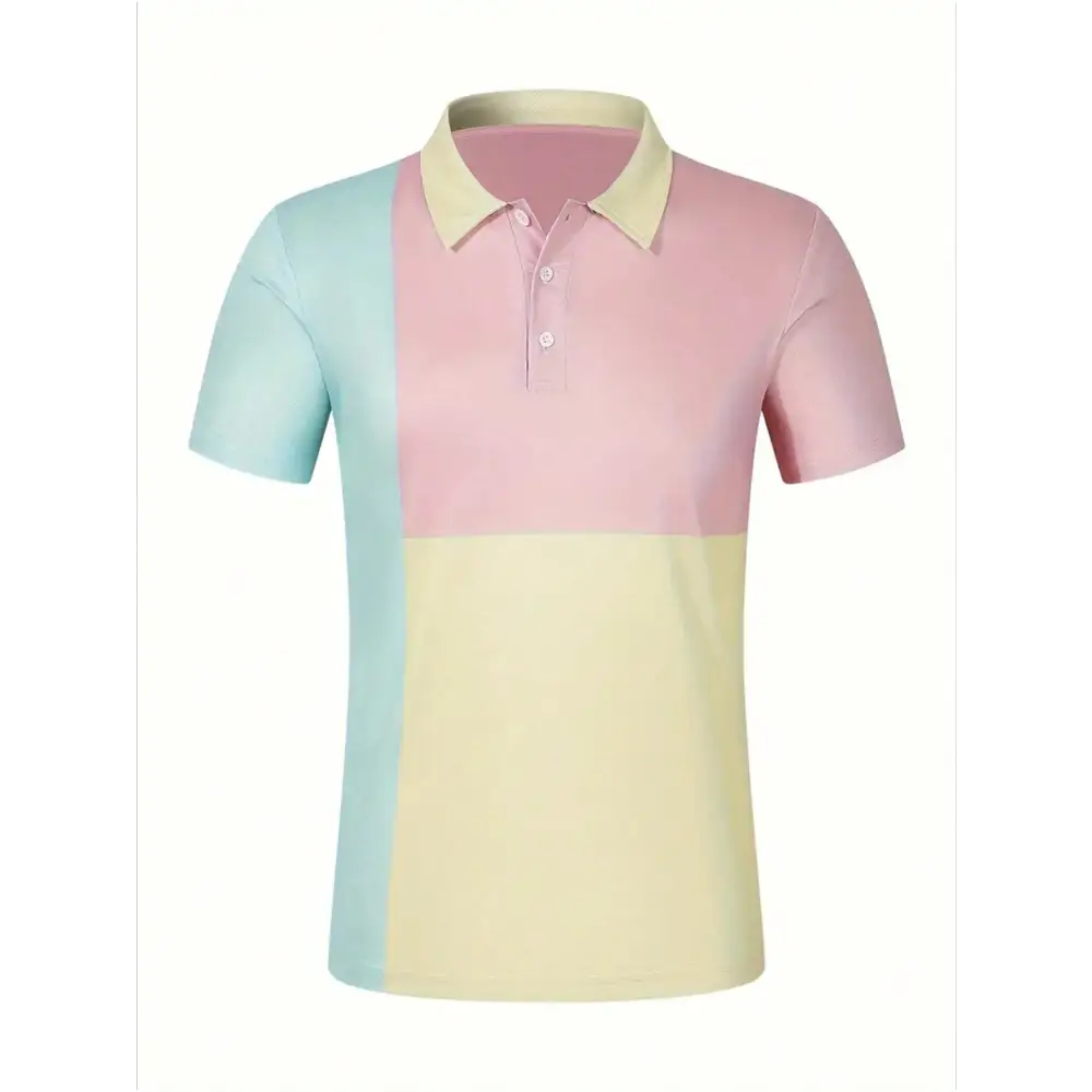 Multicolor Colorblock Polo Shirt with Short Sleeve Length and Regular Fit - Total Trendz