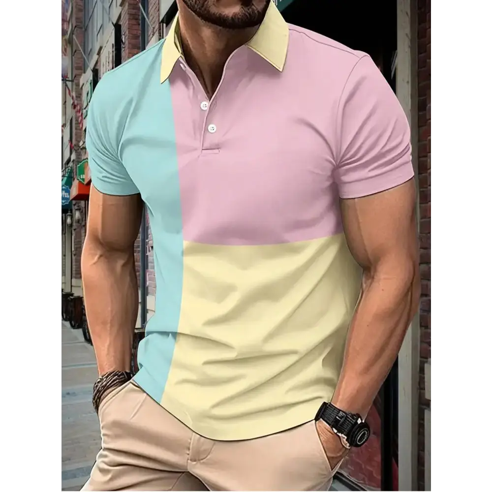 Multicolor Colorblock Polo Shirt with Short Sleeve Length and Regular Fit - Total Trendz