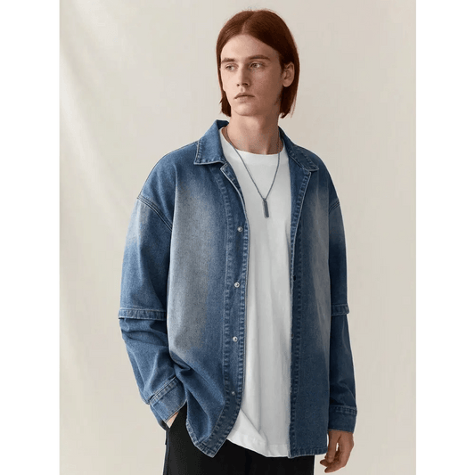 Oversized Denim Shirt with Drop Shoulder and Button Front Closure - Total Trendz