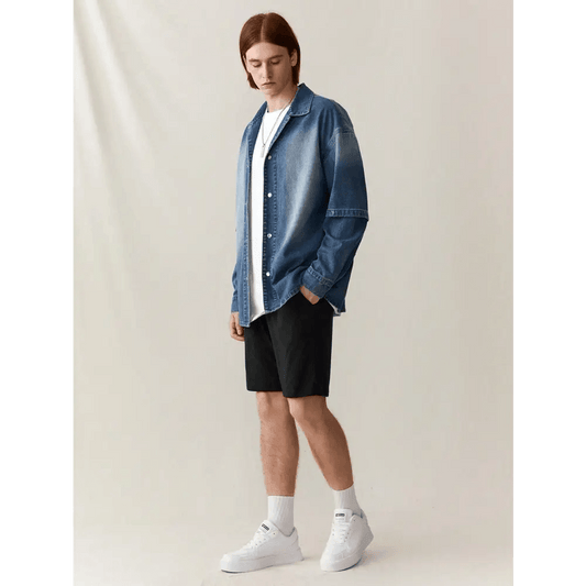 Oversized Denim Shirt with Drop Shoulder and Button Front Closure - Total Trendz