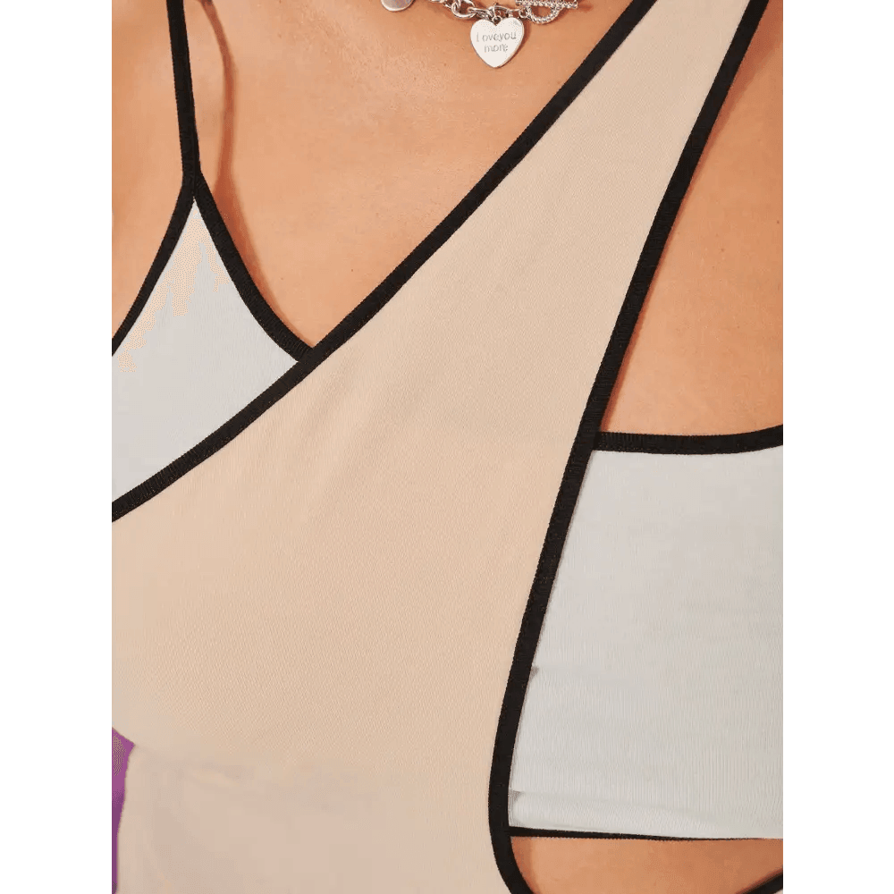 Beige Bodycon Dress with Asymmetrical Neck and Contrast Binding Detail - Total Trendz