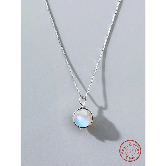 Retro Moonstone Necklace in Sterling Silver for Elegant Dress Styling - Total Trendz