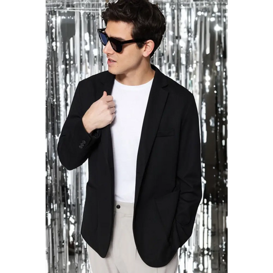 Slim Fit Black Knit Blazer with Lapel Collar for Business Wear - Total Trendz