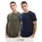 Slim Fit Crew Neck T-Shirts with Logo Embroidery - Pack of Two - A To Z Of Brands