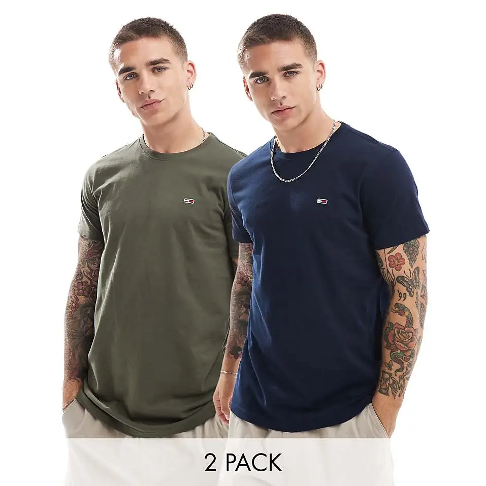 Slim Fit Crew Neck T-Shirts with Logo Embroidery - Pack of Two - A To Z Of Brands