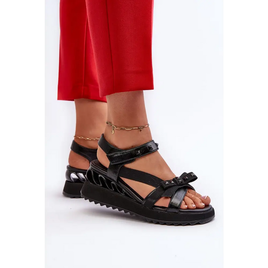 Stylish Women's Platform Sandals with Bow and Velcro Fastening - Total Trendz