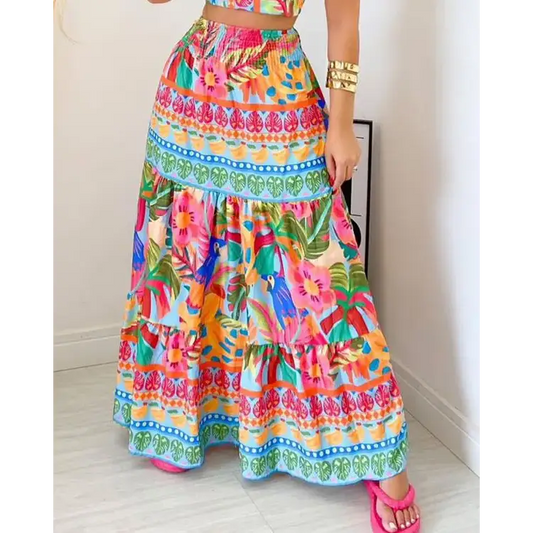 Tropical Vintage Maxi Skirt Set for Vacation and Casual Wear - Total Trendz