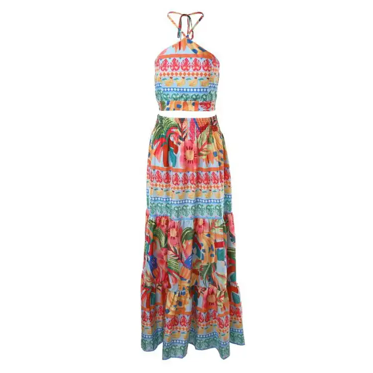 Tropical Vintage Maxi Skirt Set for Vacation and Casual Wear - Total Trendz