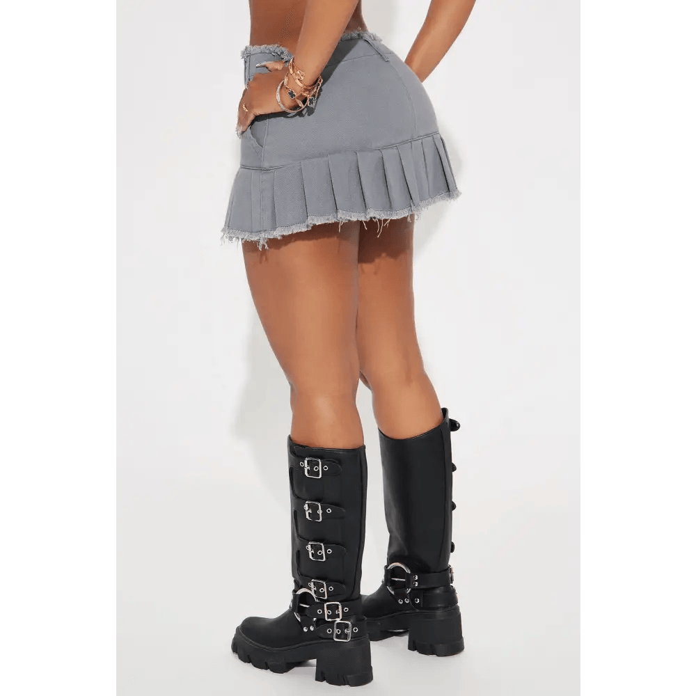 Unique Distressed Micro Mini Skirt with Pockets in Olive and Grey - Total Trendz