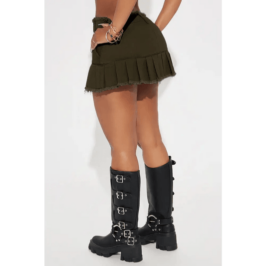 Unique Distressed Micro Mini Skirt with Pockets in Olive and Grey - Total Trendz