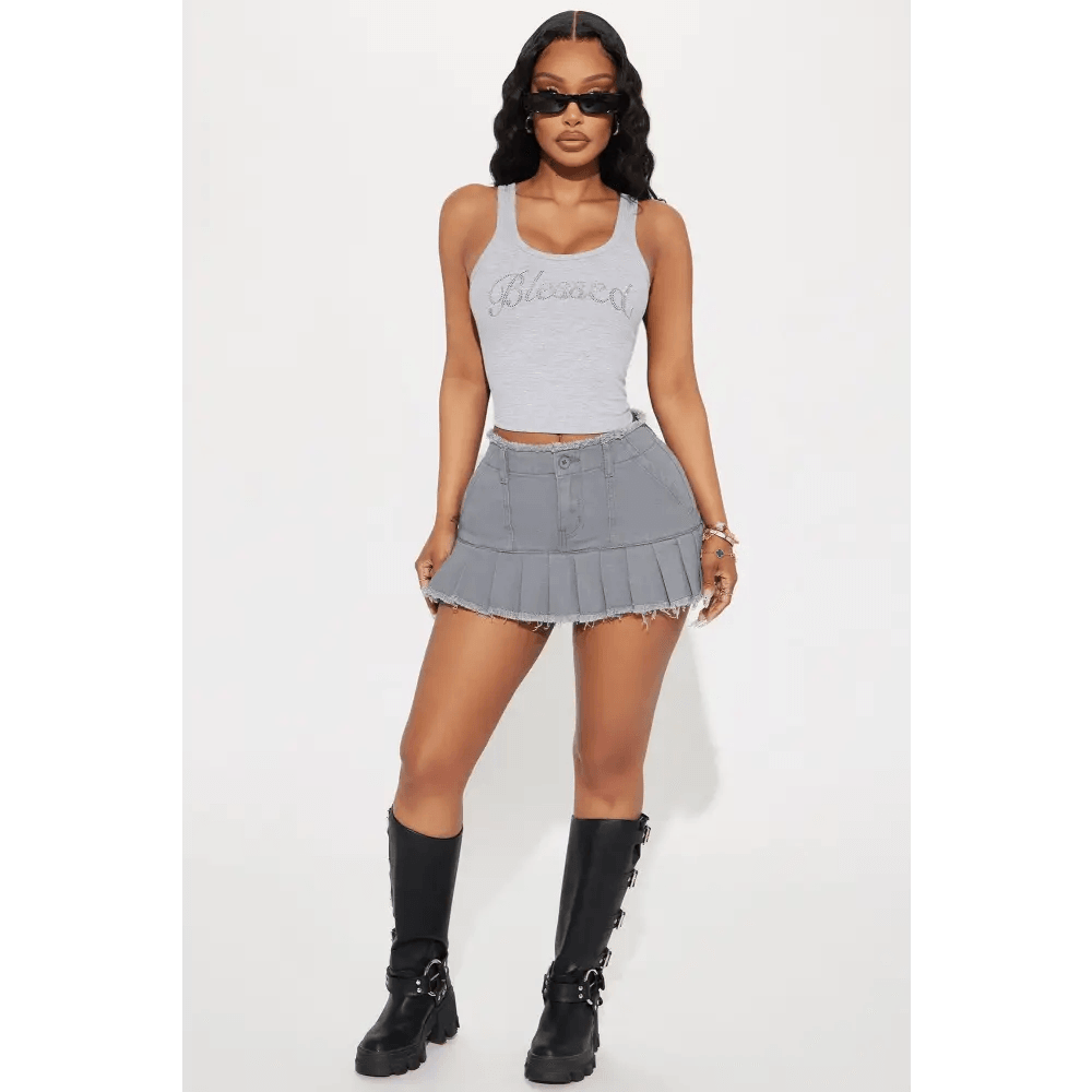 Unique Distressed Micro Mini Skirt with Pockets in Olive and Grey - Total Trendz