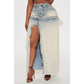 Vintage Wash Maxi Skirt in Tinted Denim with High Slit and Pockets - Total Trendz