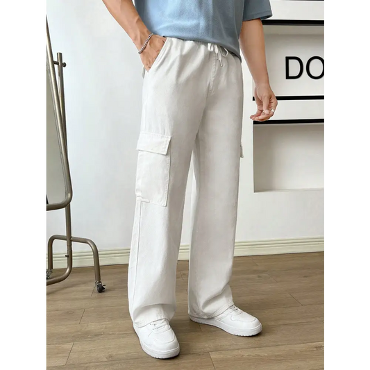 White Denim Drawstring Pants for a Regular Fit Type and Casual Style - Total Trendz