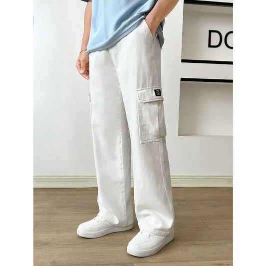 White Denim Drawstring Pants for a Regular Fit Type and Casual Style - Total Trendz