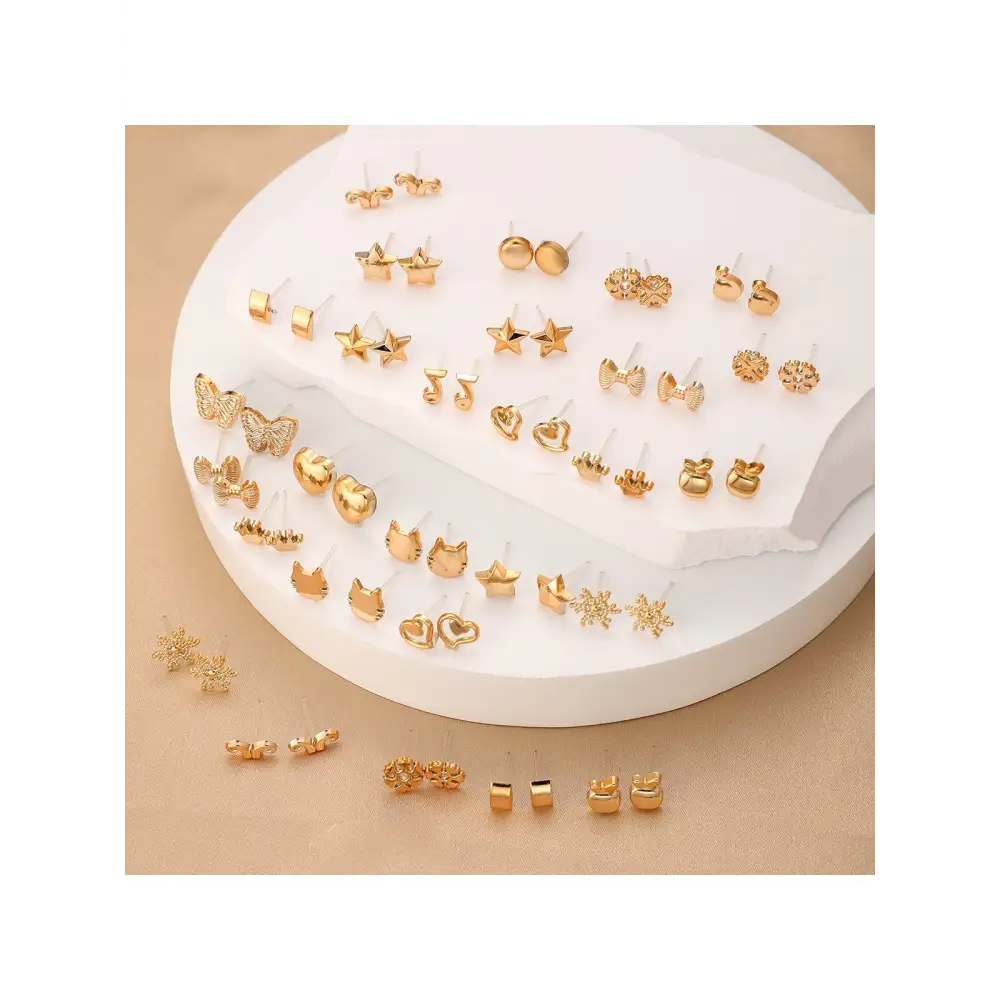 Yellow Gold Magnetic No Earring Studs for Women’s Dress Style - Women Sets